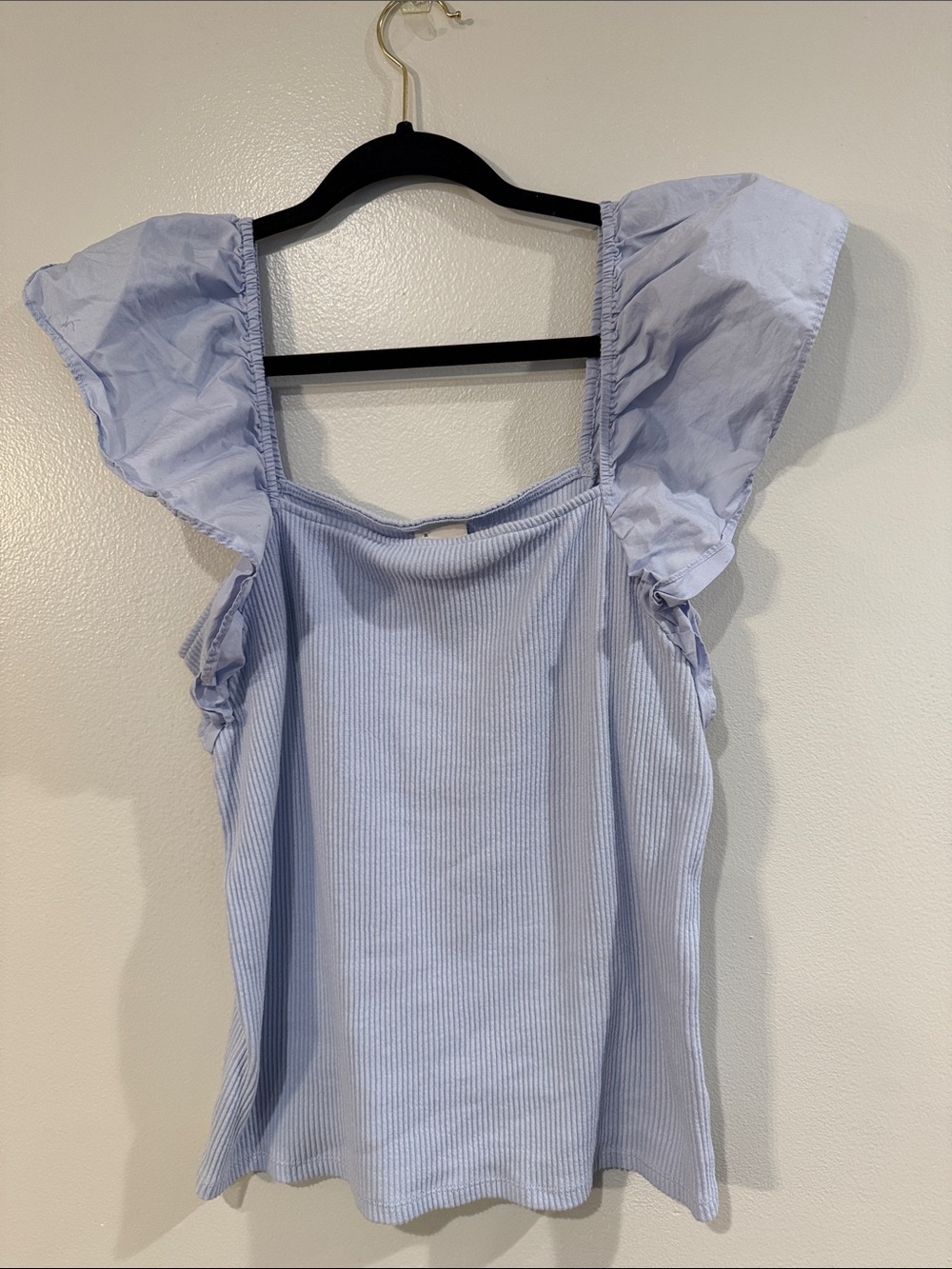 a new day Light Blue Ruffle Strap Ribbed Tank